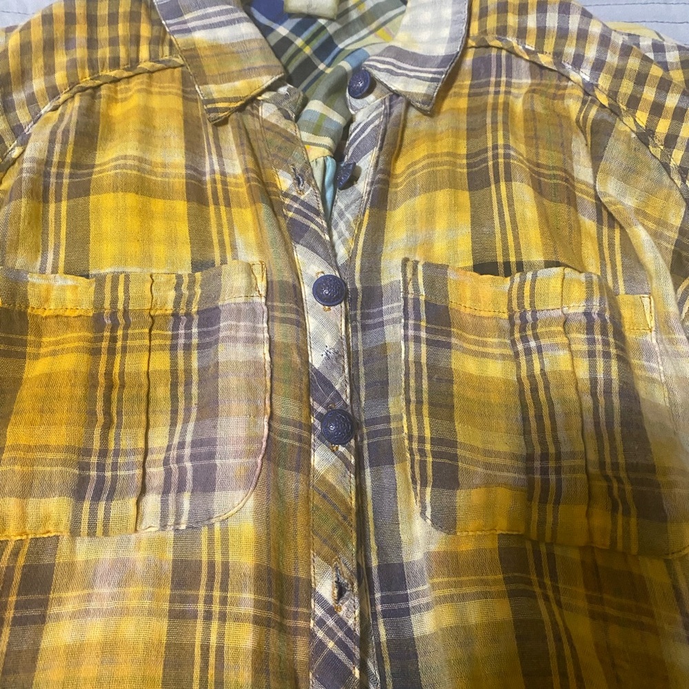ARATTA HIBISCUS WASHED PLAID shirt with colorful bird-themed botanical print XS - Picture 14 of 16